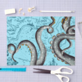 Grijze tentakels op blauwe  kaart tissuepapier (Craft)