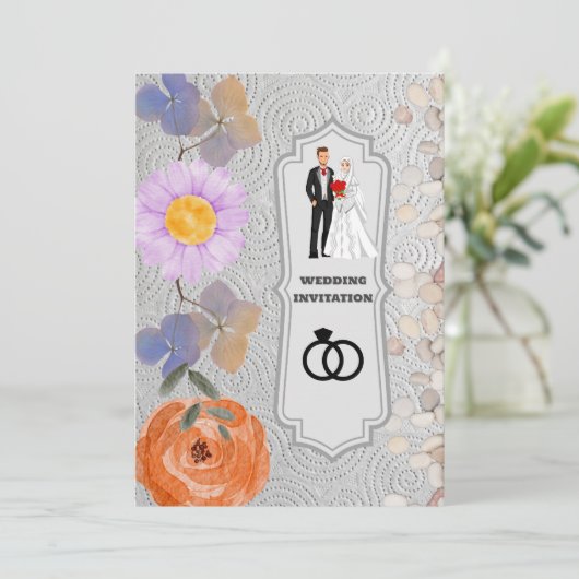 Grijze textuur Bloemen Islamitische bruiloft uitno Kaart (Staand voorkant)