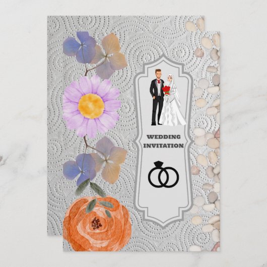 Grijze textuur Bloemen Islamitische bruiloft uitno Kaart (Voorkant / Achterkant)