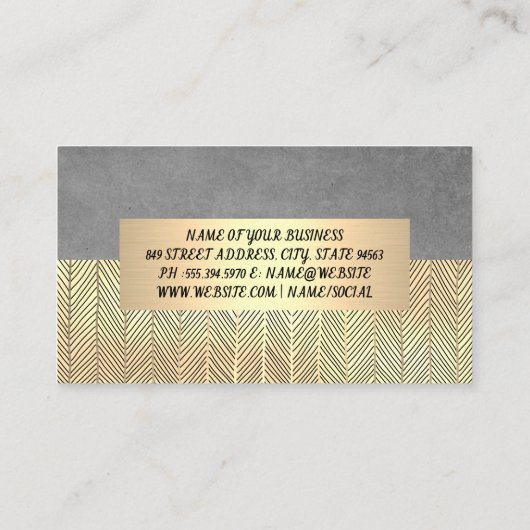 Grijze textuur en goudhandlijnen visitekaartje (Achterkant)