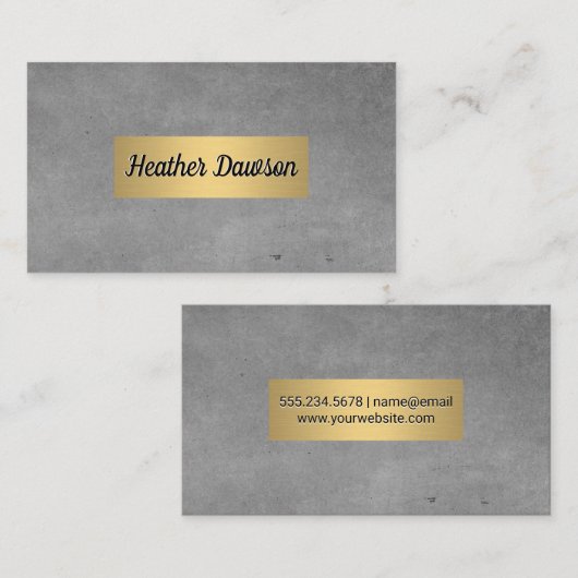Grijze textuur en metalen gouden frame visitekaartje (Voorkant / Achterkant)