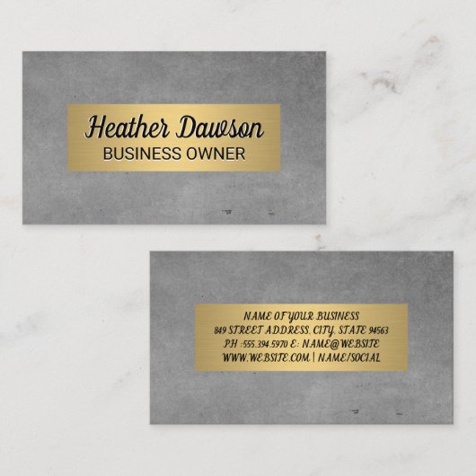 Grijze textuur en metalen gouden lux visitekaartje (Voorkant / Achterkant)