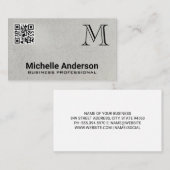 Grijze Textuur | Monogram QR-code Zakelijke Kaart Visitekaartje (Voorkant / Achterkant)