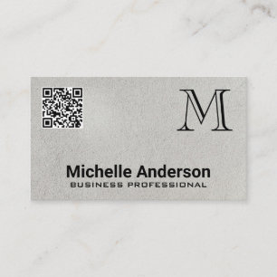 Grijze Textuur   Monogram QR-code Zakelijke Kaart Visitekaartje