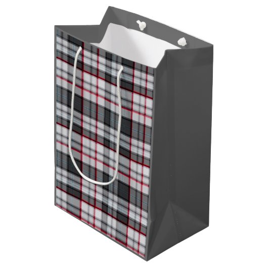 Grijze textuur tartan ruit medium cadeauzakje (Voorkant Gekanteld)