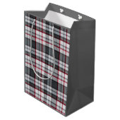 Grijze textuur tartan ruit medium cadeauzakje (Achterkant Gekanteld)