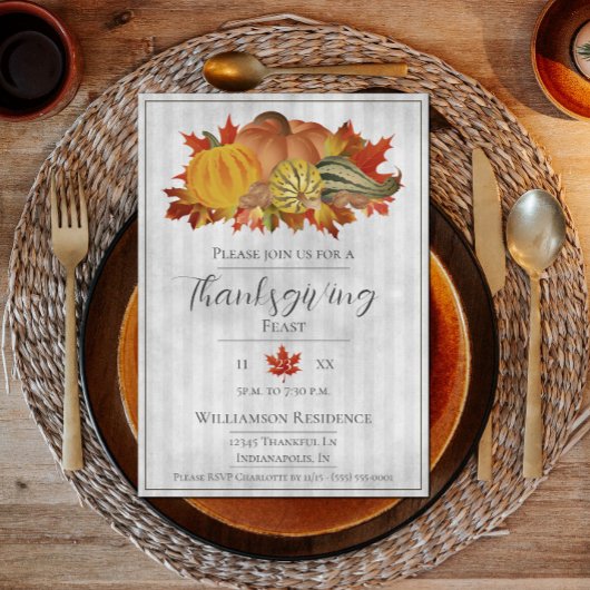 Grijze Thanksgiving Pompoenen en Squash Dinner Kaart