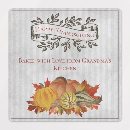 Grijze Thanksgiving Pompoenen en Squash Labels (Design 1)