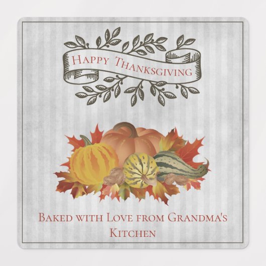 Grijze Thanksgiving Pompoenen en Squash Labels (Design 2)