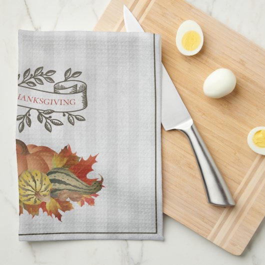 Grijze Thanksgiving Pompoenen en Squash Theedoek (Quarter Fold)