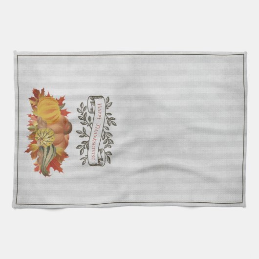 Grijze Thanksgiving Pompoenen en Squash Theedoek (Horizontaal)