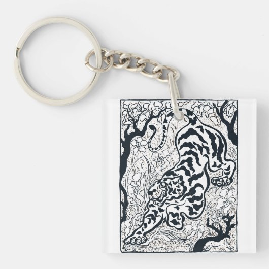  grijze tijger in de Oerwoud kunst Sleutelhanger (Voorkant)