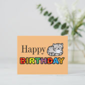 grijze tijger met blije verjaardagskaart briefkaart (Staand voorkant)