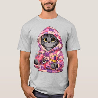 Grijze tijgerkat in een hoodie T-shirt van een her