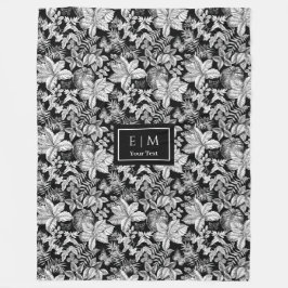Grijze tinten bloemendeken met aangepaste naam mon fleece deken