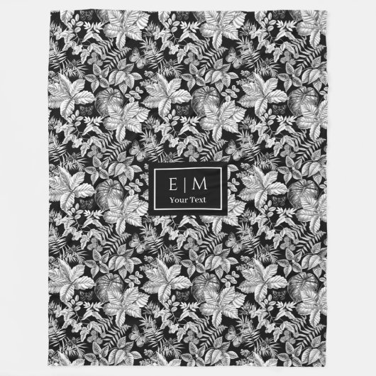 Grijze tinten bloemendeken met aangepaste naam mon fleece deken (Voorkant)