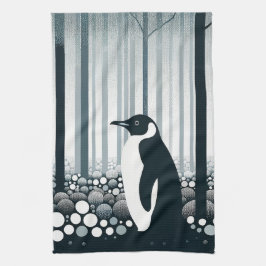 Grijze tinten donkere nacht geometrie pinguïn bos theedoek