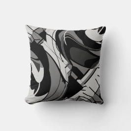 Grijze tinten op zwarte Abstracte vloeiende bloeme Kussen