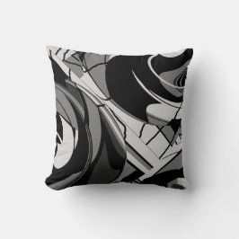 Grijze tinten op zwarte wervelende bloem Abstract Kussen