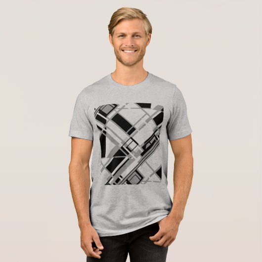 Grijze tinten Zwart Diagonaal Speelbord MCM Look Tri-Blend Shirt (Voorkant volledig)