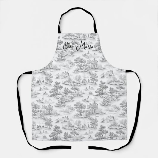 Grijze Toile de Jouy Koken & Bakken Gift Keuken Schort (Voorkant)