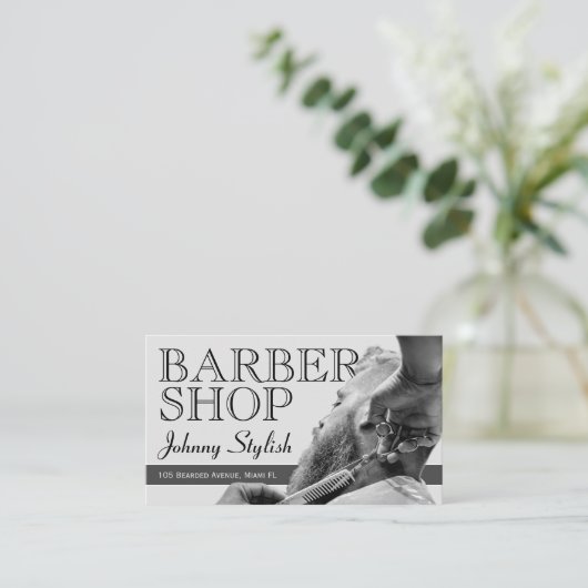 Grijze tongbarber visitekaartje (Staand voorkant)