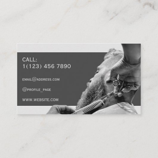 Grijze tongbarber visitekaartje (Achterkant)
