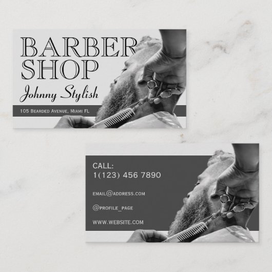 Grijze tongbarber visitekaartje (Voorkant / Achterkant)