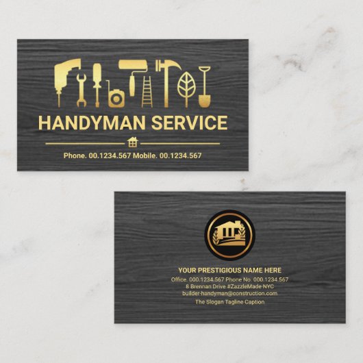 Grijze tools voor Timber Gold Handyman Visitekaartje (Voorkant / Achterkant)