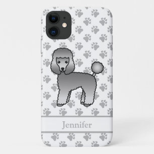 Grijze Toy Poodle Schattige Cartoon Hond & Naam Case-Mate iPhone Case