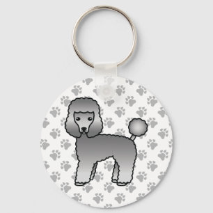 Grijze Toy Poodle Schattige Cartoon Hond Sleutelhanger