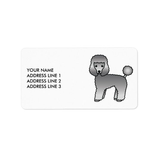 Grijze Toy Poodle Schattige Cartoon Hond & Tekst Etiket (Voorkant)