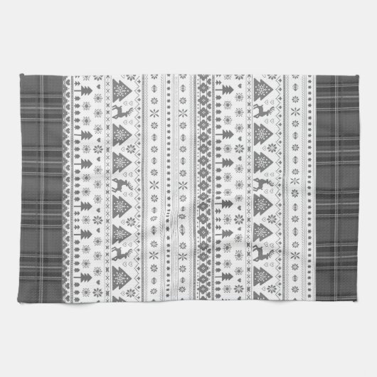 Grijze traditionele Scandinavische Kerstmis Theedoek (Horizontaal)