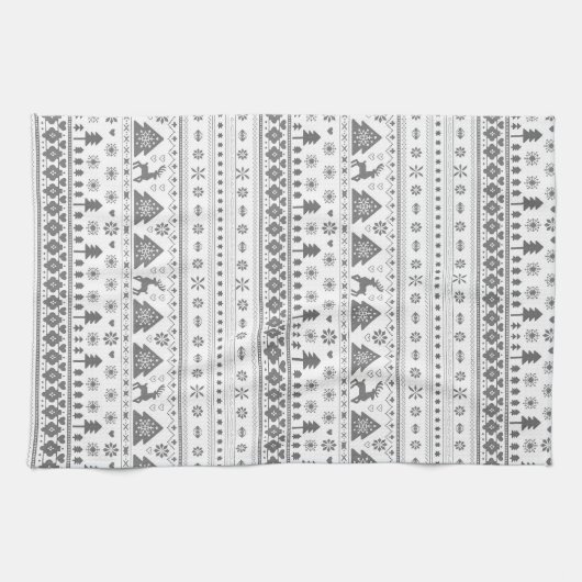 Grijze traditionele Scandinavische Kerstmis Theedoek (Horizontaal)
