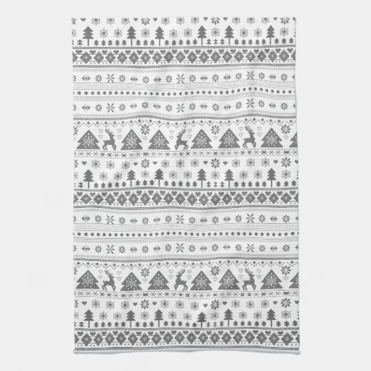 Grijze traditionele Scandinavische Kerstmis Theedoek (Verticaal)