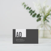 Grijze Trendy White Stripe Monogram Visitekaartje (Staand voorkant)