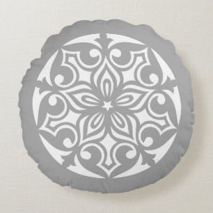 Grijze TRIBALE CIRKEL VAN LEVEN Sierkussen Rond Kussen