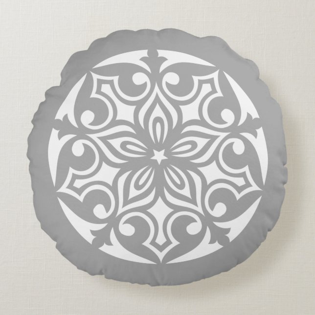 Grijze TRIBALE CIRKEL VAN LEVEN Sierkussen Rond Kussen (Voorkant)