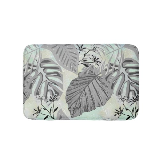 Grijze tropische bladeren en bloemen. badmat (Voorkant)