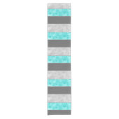 Grijze turquoise Block Stripes Korte Tafelloper (Voorkant)