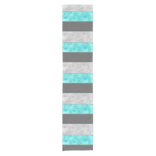 Grijze turquoise Block Stripes Korte Tafelloper (Voorkant)