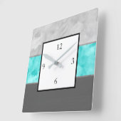 Grijze turquoise Block Stripes Vierkante Klok (Hoek)