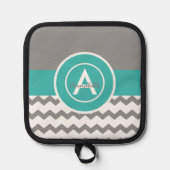 Grijze Turquoise Chevron Pannenlap (Voorkant)