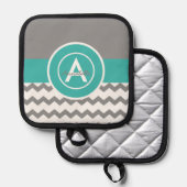 Grijze Turquoise Chevron Pannenlap (Voorkant / Achterkant)