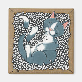 Grijze Tuxedo Kat Slapen in Doos van Verpakking Pe Magneet