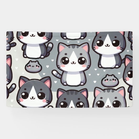Grijze Tuxedo Katten Spandoek (Horizontaal)