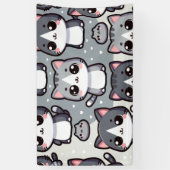 Grijze Tuxedo Katten Spandoek (Verticaal)