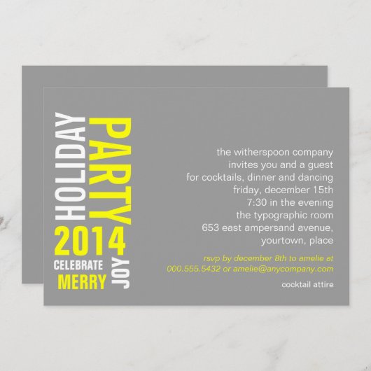 Grijze typografische feestdag kaart (Voorkant / Achterkant)