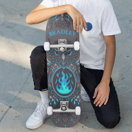 Grijze Uil Cool Modern Op Maat Gemaakte Naam Persoonlijk Skateboard