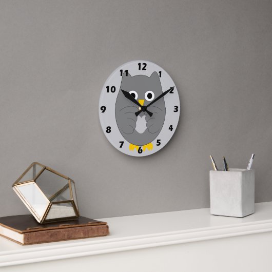 Grijze Uil Design Ronde Klok (Kantoor)